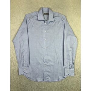 Canali Dress Shirt Mens 16.5 42 Blue Geometric Long Sleeve Made In Italy Cotton